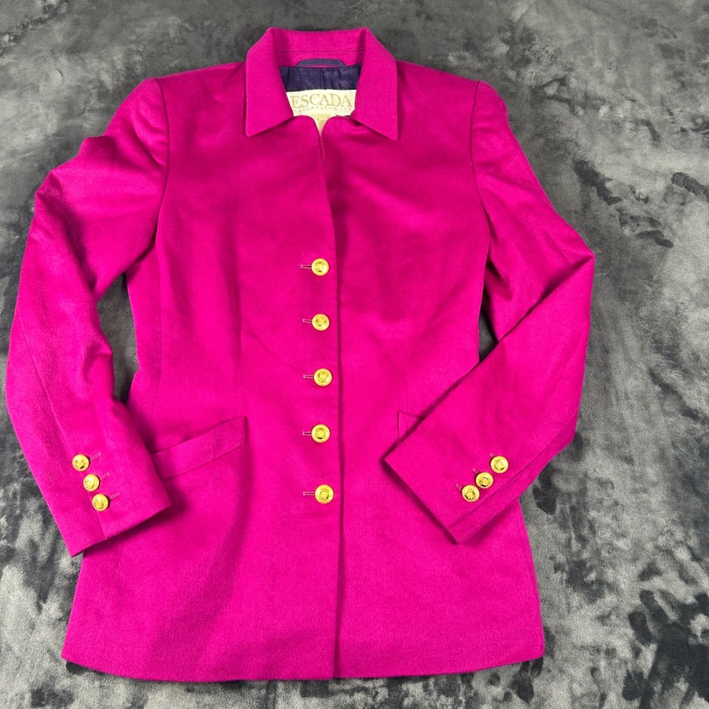 Escada Blazer Womens 34 Pink Margaretha Ley Angora Wool Gold Button Vintage